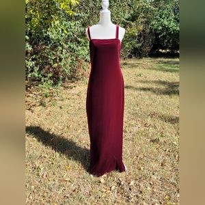 Full length burgundy velvet gown